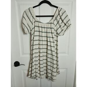 American Eagle Outfitters Dress Womens Large White Striped Puff Sleeve Swing